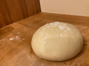 3-day cold fermented pizza dough on floured board